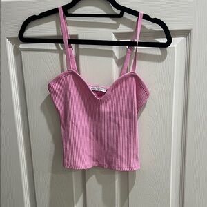 ZARA Pink Ribbed Sweetheart Cami with Adjustable Straps